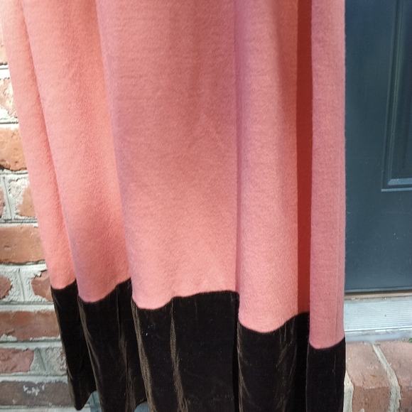 Designer Vntg 70s Cottagecore Maxi Dress 11 Peach Brown Velvet Flower Retro Boho - Picture 7 of 16